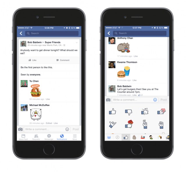 Facebook cho phép sử dụng sticker trong bình luận