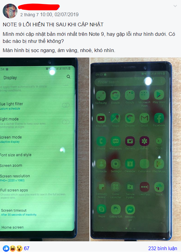 Galaxy Note 9 Chính Hãng Tại Việt Nam Bị Phản Ánh 'Dính' Lỗi Màn Hình Rất  Nặng!